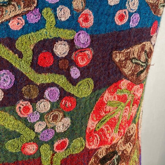 Handmade Anu XL Colorful Wool open Vest Embroidered Floral Design Fringe boho - Picture 9 of 12